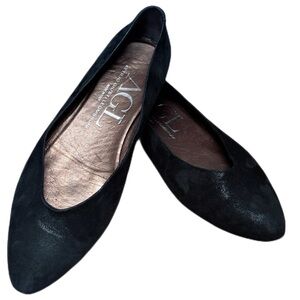 AGL Attilio Giusti Leombruni Ballet Flats Black Suede Shimmer Size 39 1/2